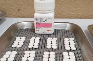 Methadone Tablets and Bottle on Medical Tray